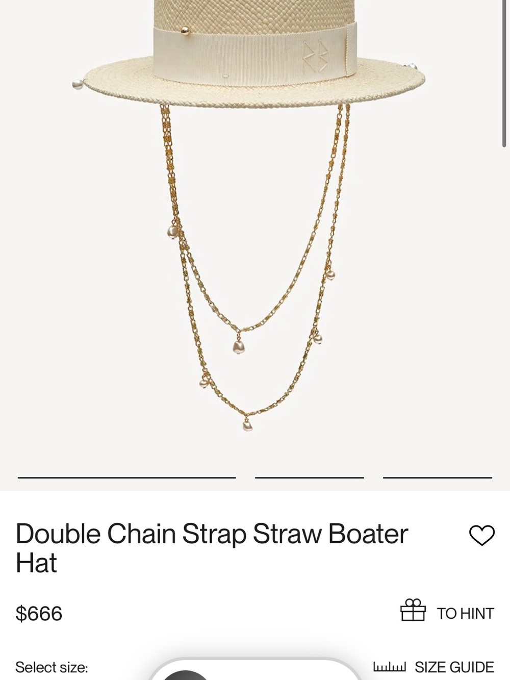 Cream Straw Boater Hat with Double Gold Chain Straps